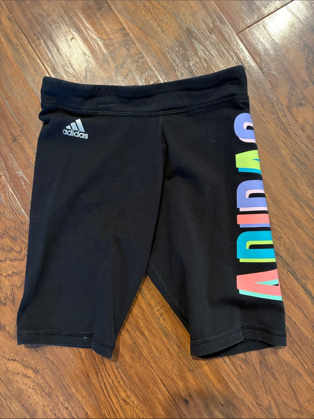 adidas Black Girls' Bike Shorts with Multicolor Side Logo youth M